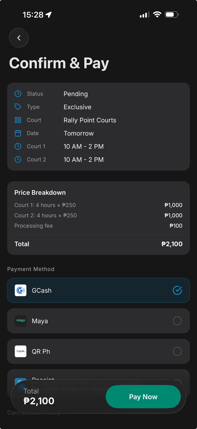 Dinky payment screen