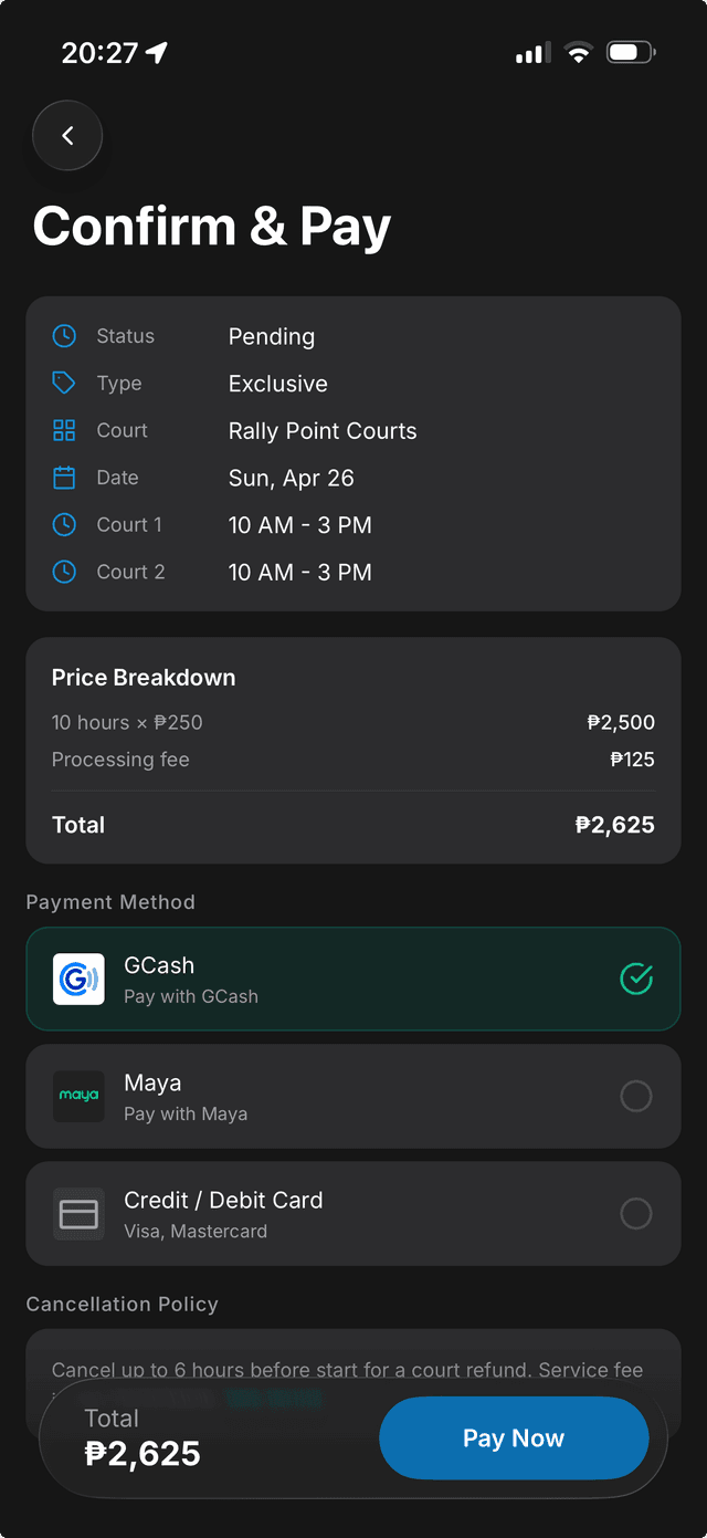 Dinky payment screen
